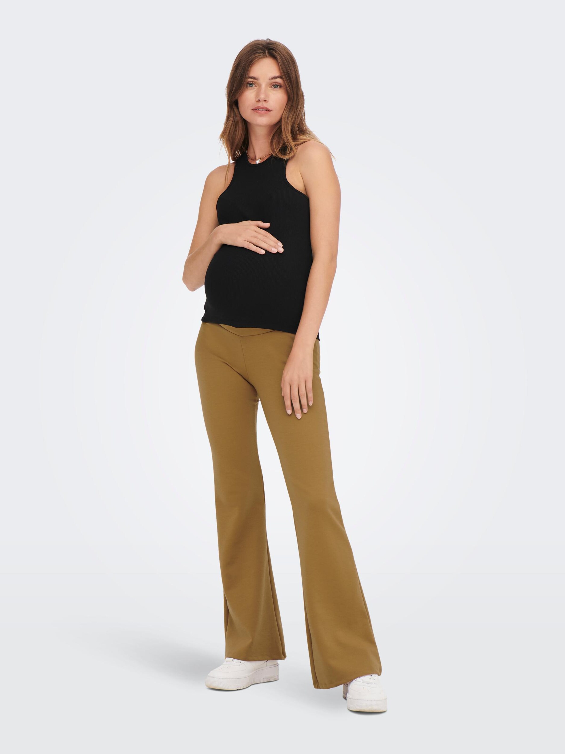 Only Maternity Flared Pants 'FEVER' in Light Brown | ABOUT YOU
