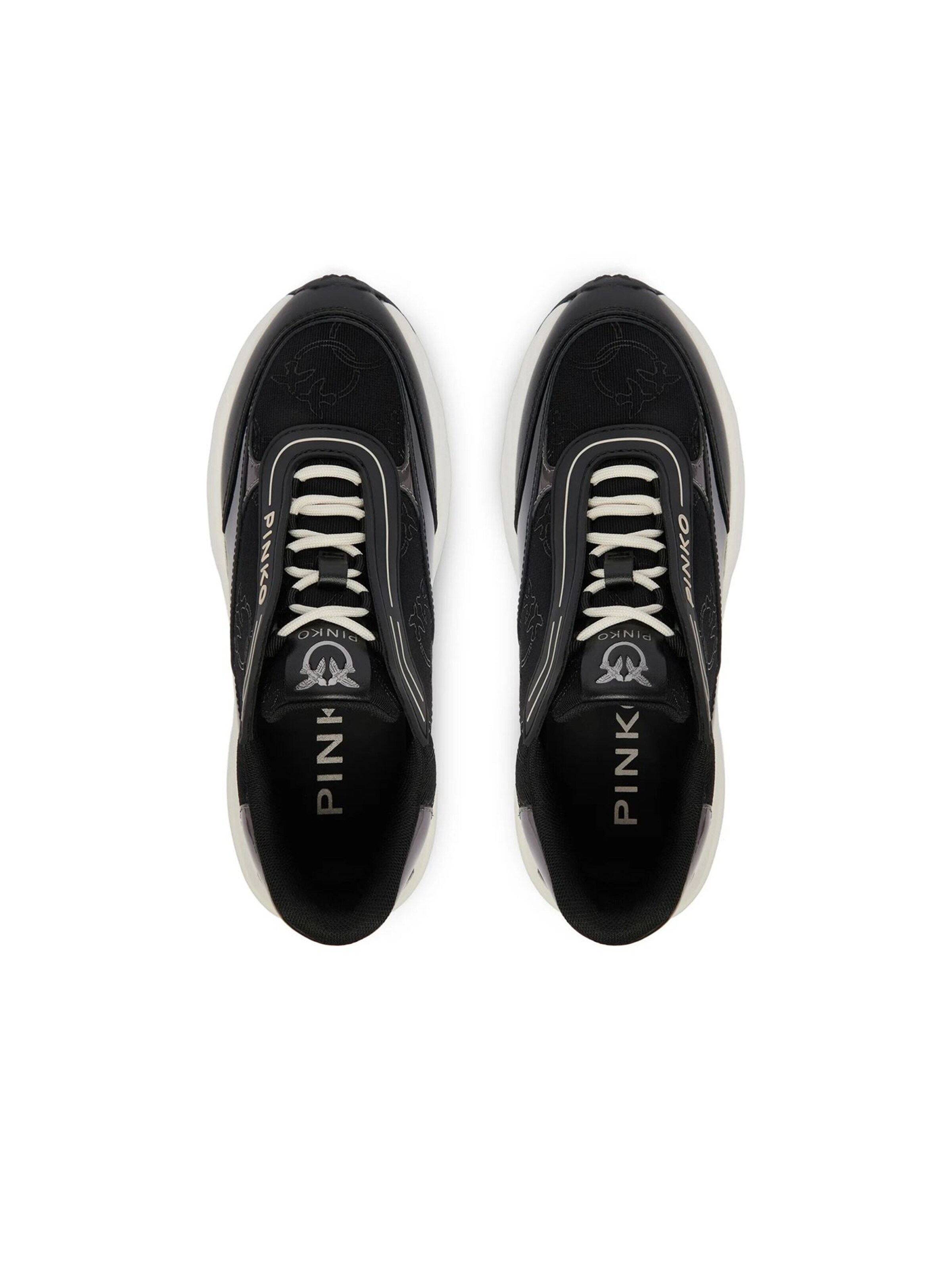 PINKO Sneakers laag 'Ariel 19 - Sneaker Calf Leather/Patent/Monogram Net' in Zwart