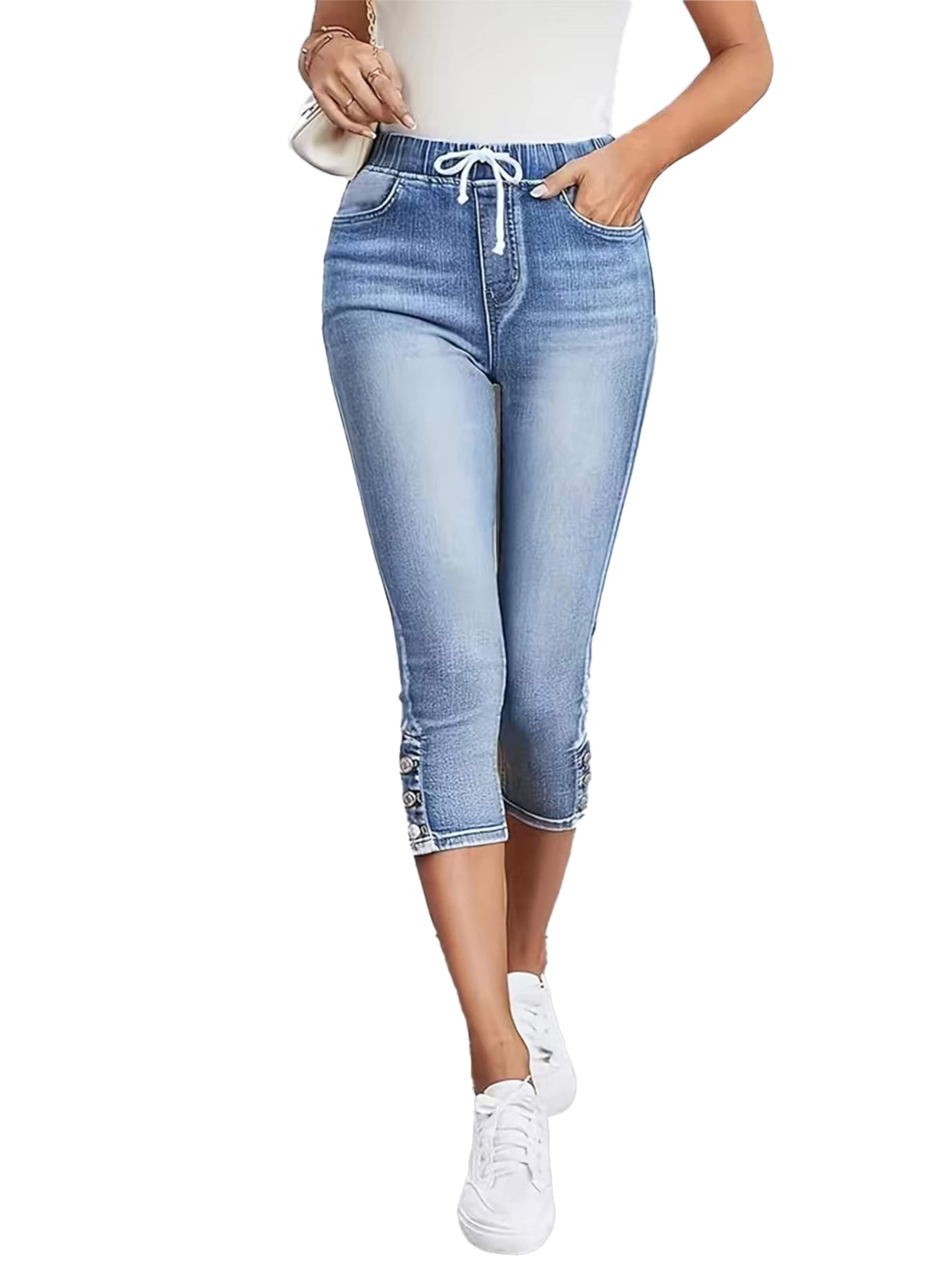 KoJooin Slimfit Jeans 'Damen Stretch-Jeans mit Gummibund, Tunnelzug und 7/8-Länge – Bequeme, lässige Denimhose'‌‌‌‌‌‌‌‌‌ in Blau