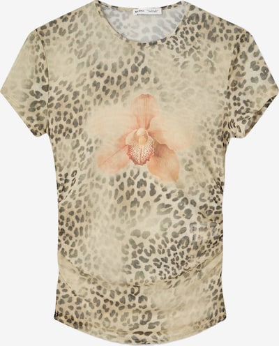 Bershka Majica u ecru/prljavo bijela / tamno smeđa / marelica / mandarina, Pregled proizvoda