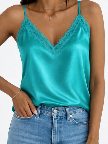 Worldclassca Top 'Spaghetti Lace Trim Top' in Blue: front