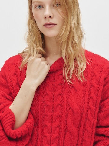 Pull&Bear Maxi svetr – červená