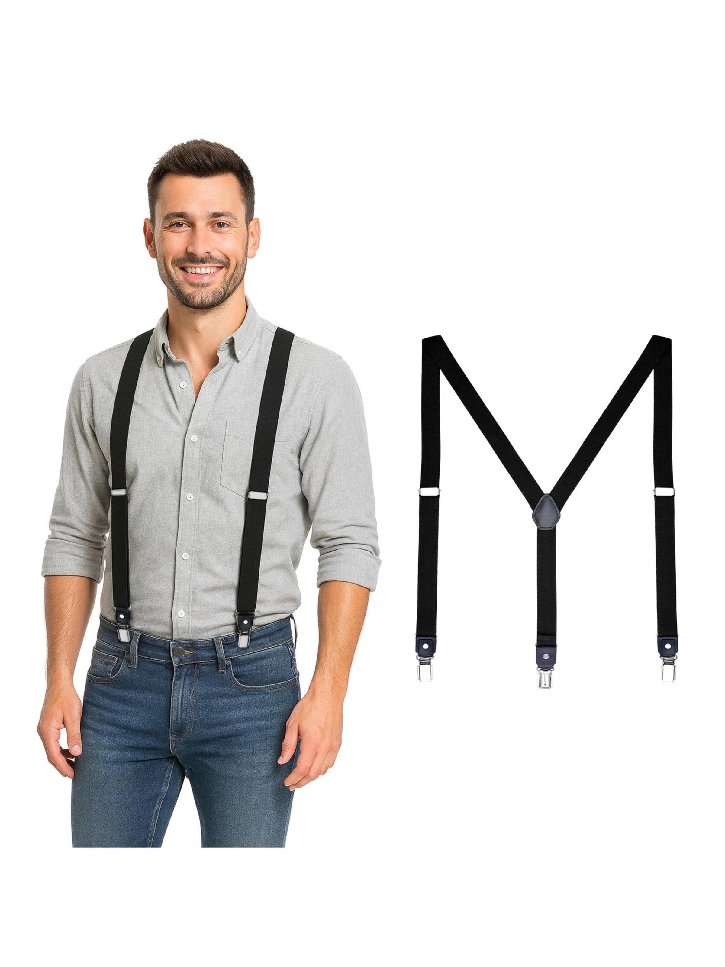 DonDon Suspenders 'DonDon Hosenträger Herren schmal 2,5 cm gestreift blau rot Starke Clips für Anzug Jeans Chino' in XS-XL in Black, Item view