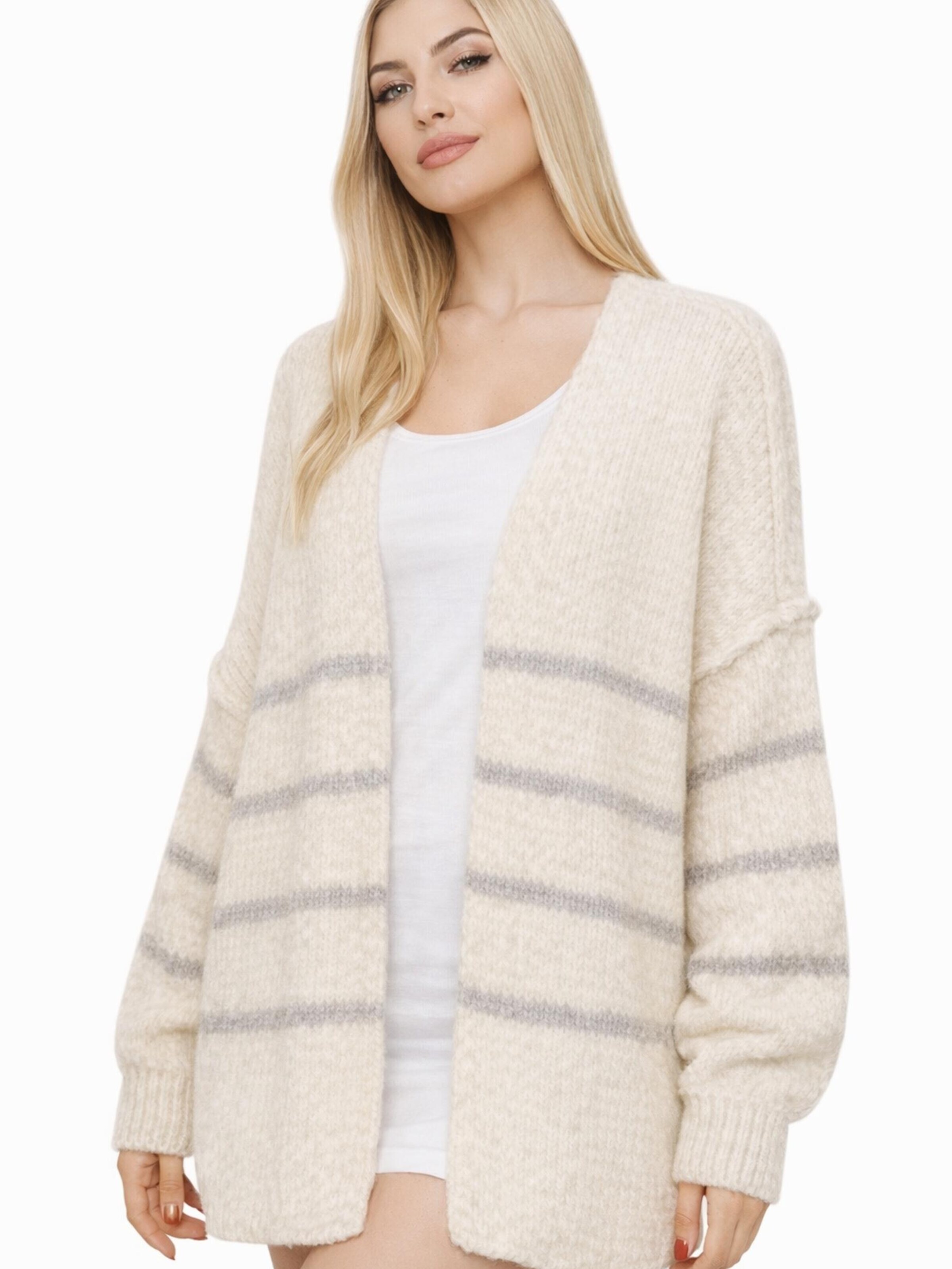 Worldclassca Strickjacke 'Strick Jacke mit Streifen'‌‌‌‌‌‌‌ in Beige: Vorderseite