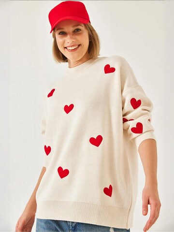 Bianco Lucci - Pullover oversized em bege: frente