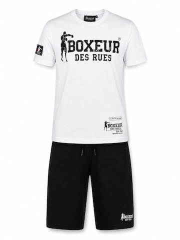 Boxeur des Rues Sportpak 'Herren Set Boxeur des Rues: Baumwollshorts Schwarz + Slim-Fit T-Shirt Weiß, Schwarzes Logo' in Wit: voorkant