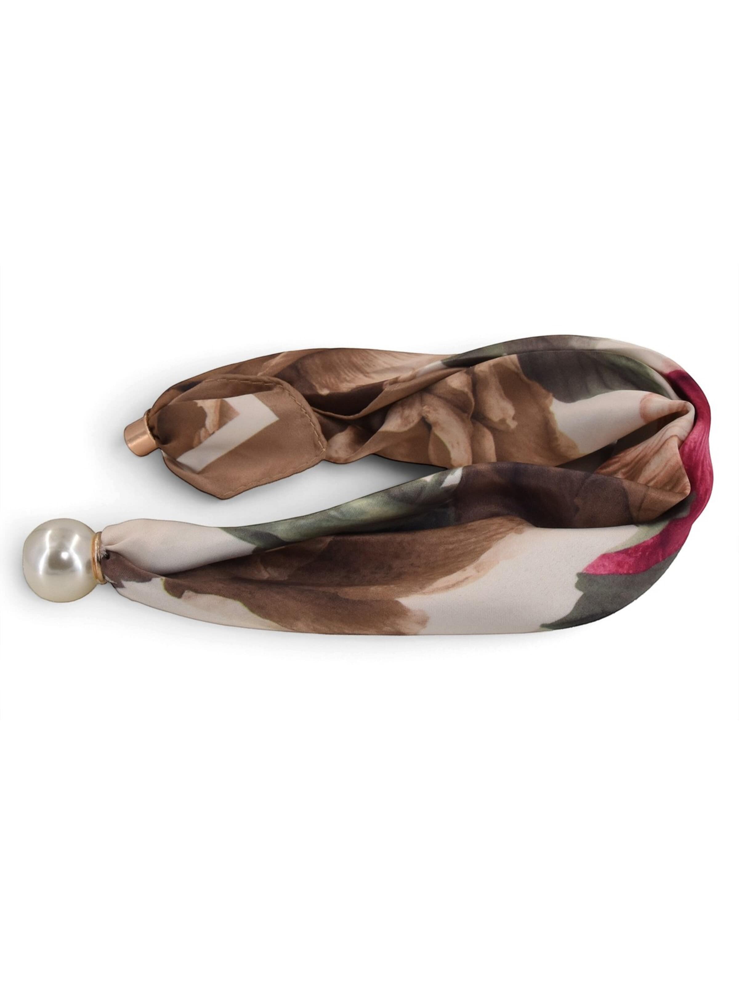styleBREAKER Tuch 'Perlenhalstuch mit Magnetverschluss & Blumenmuster'‌‌‌‌‌‌‌ in Beige