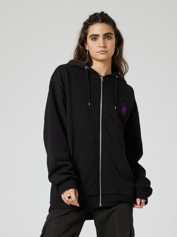 About You x Nils Kuesel Zip-Up Hoodie 'Milo' in Black