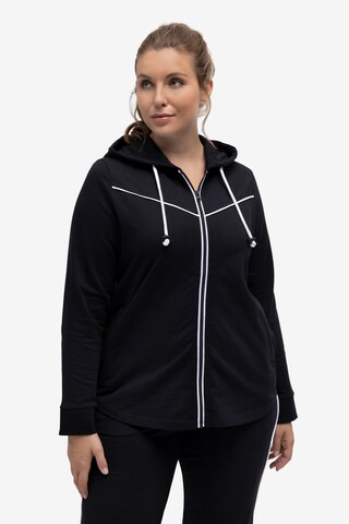 Ulla Popken Zip-Up Hoodie in Black: front