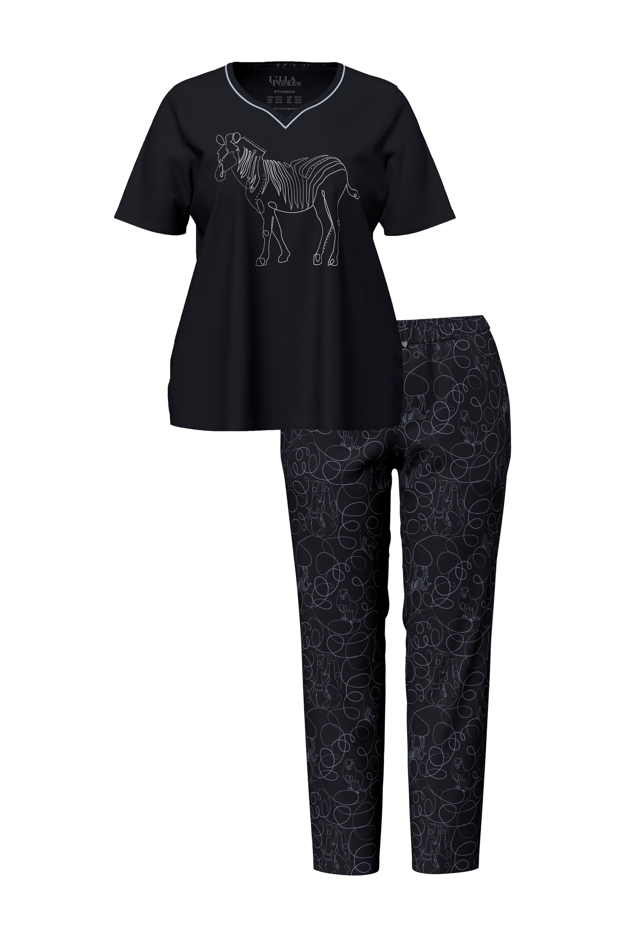 Ulla Popken Pyjama in Schwarz: Vorderseite