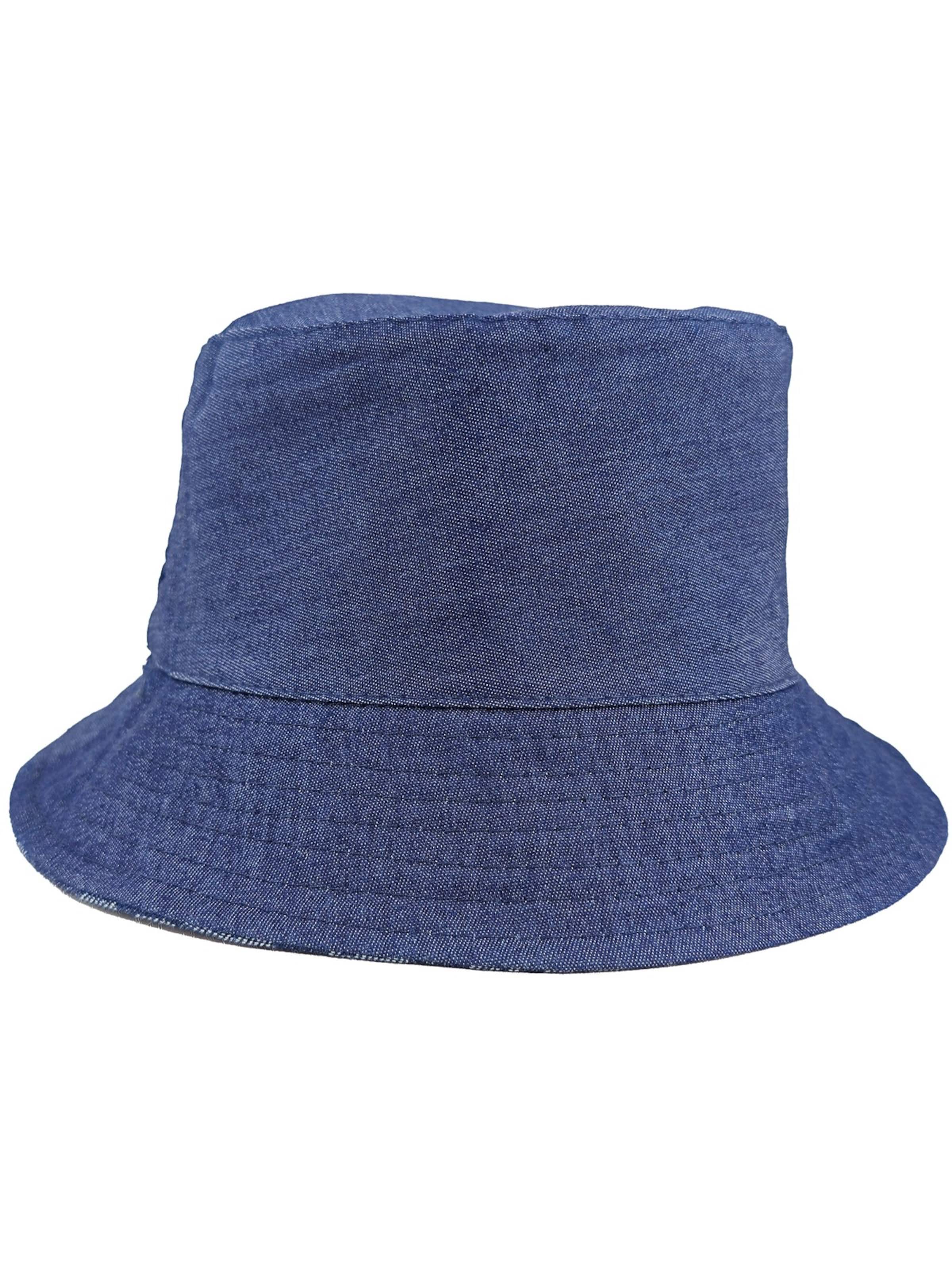 styleBREAKER Hat '2-in-1 Denim Fischerhut mit Leoparden Muster' in Blue