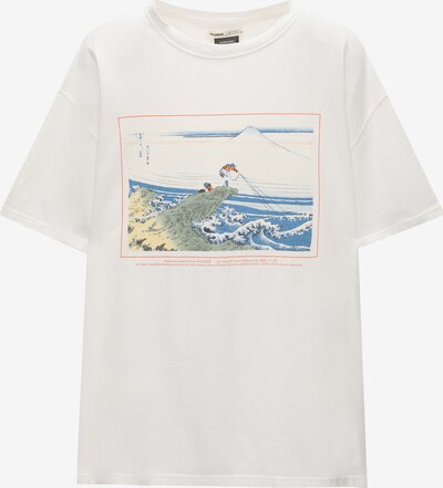 Pull&Bear T-shirt i azur / ljusgrå / pastellgrön / orange, Produktvy