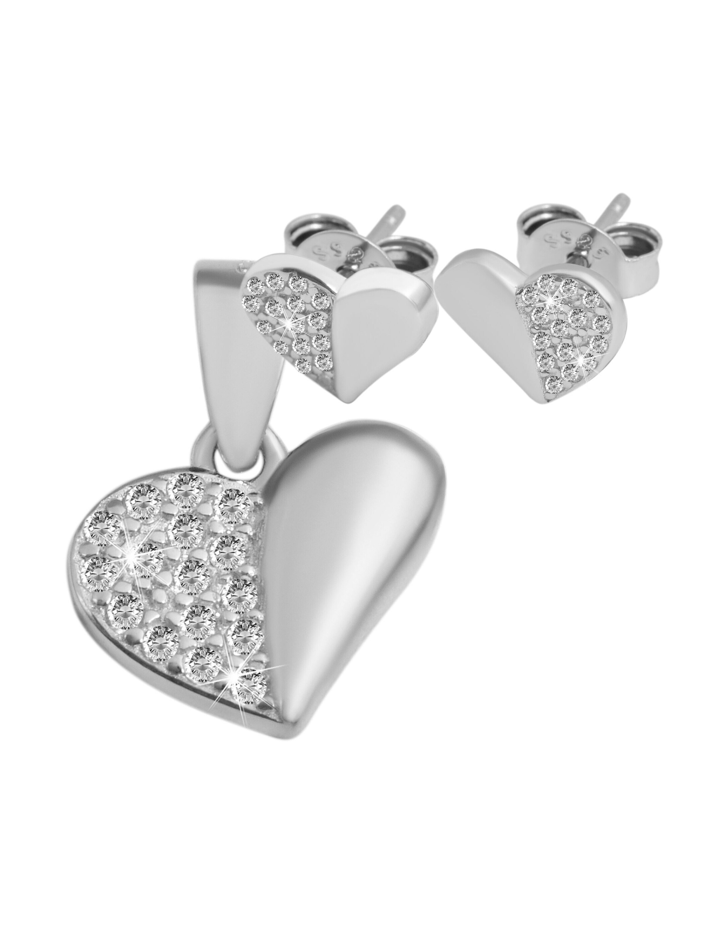 Akzent Jewelry Set '"Lakota" aus 925 Sterlingsilber, rhodiniert, Schmuckset Herz' in Silver