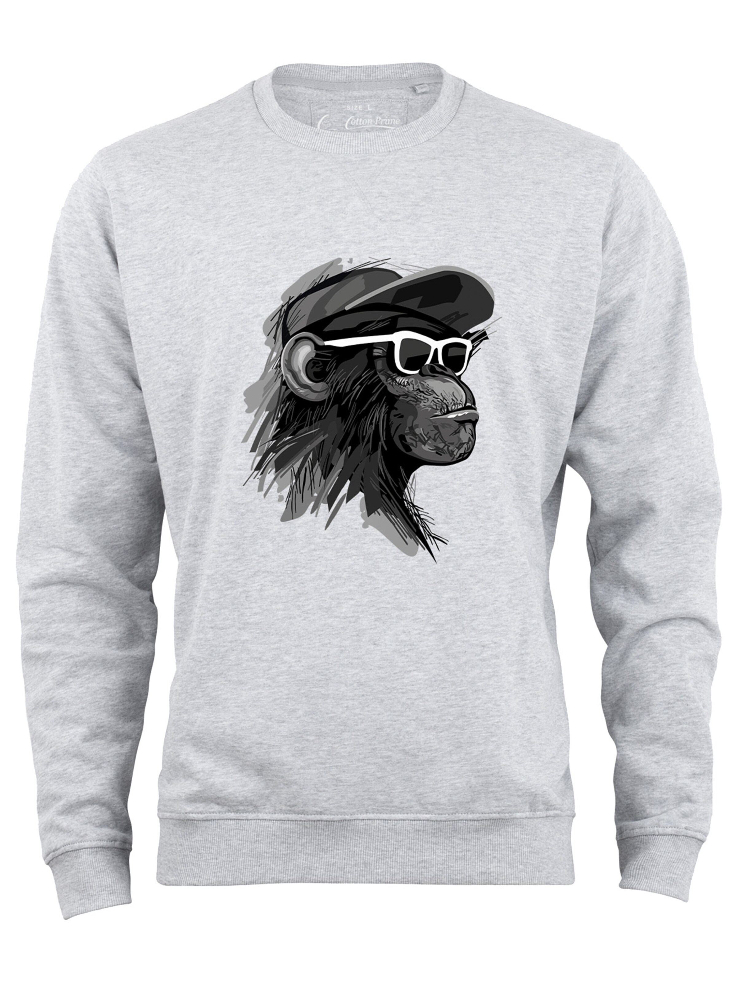 Sweat-shirt 'Cool Monkey mit Brille ' Cotton Prime en gris : devant