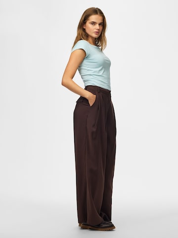 PIECES Wide Leg Bukser med lægfolder 'CARLA ' i brun