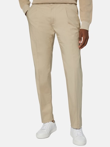 Boggi Milano Slimfit Bandplooibroek 'Pinces' in Beige: voorkant