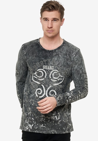 Rusty Neal Cooles Langarmshirt mit großem Print in Grau: predná strana