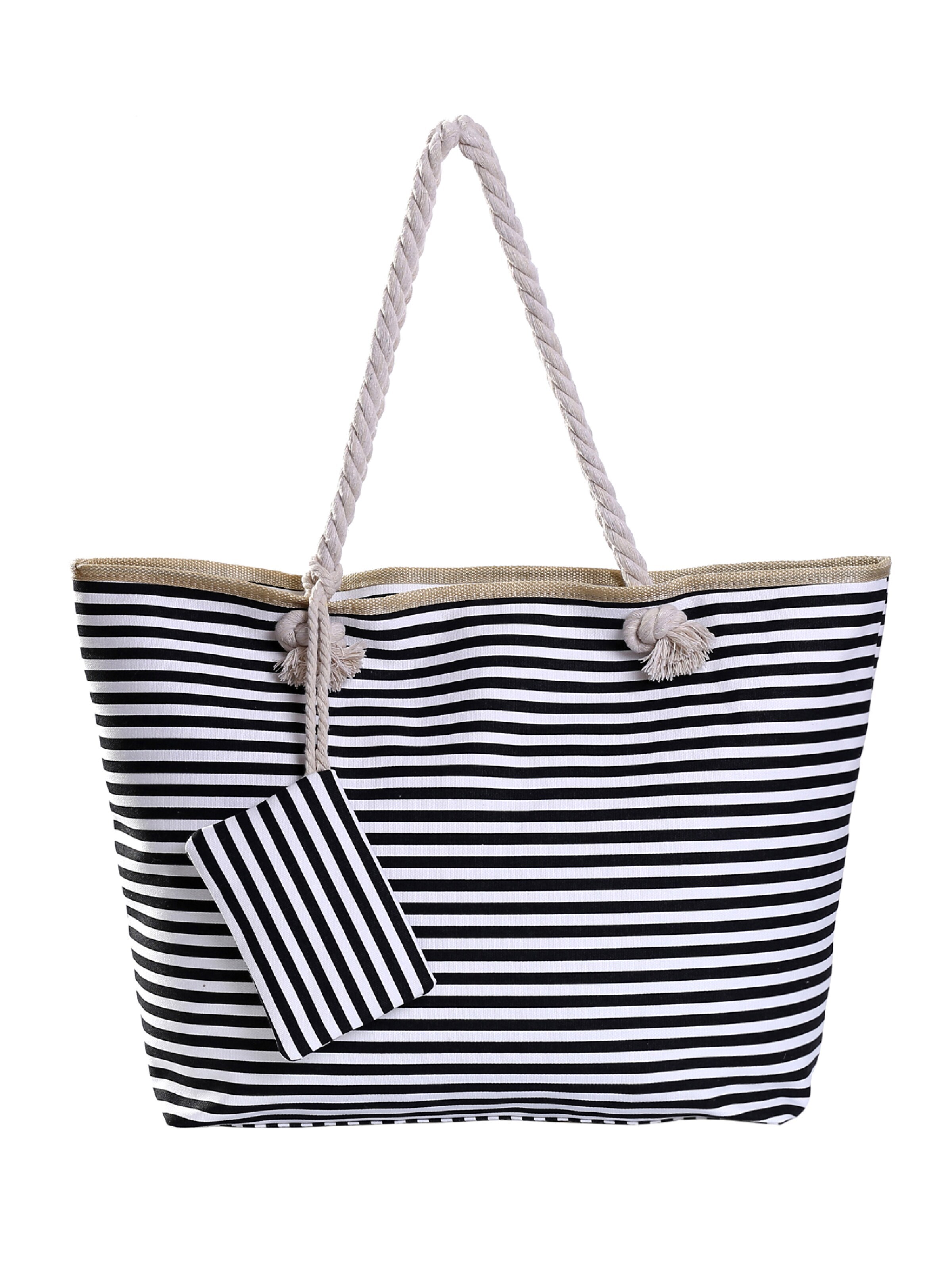 DonDon Beach Bag 'DonDon Strandtasche mit Reißverschluss Shopper Beach bag Badetasche Bunte Welt' in Black: front