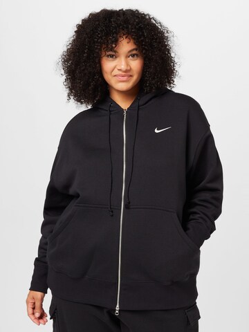 Nike Sportswear Athletic Zip-Up Hoodie in Black: front