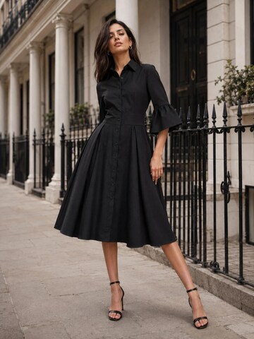 BIBI SAKALIEVA Jurk 'Black Open-Back Midi Dress with Bell Sleeves' in Zwart