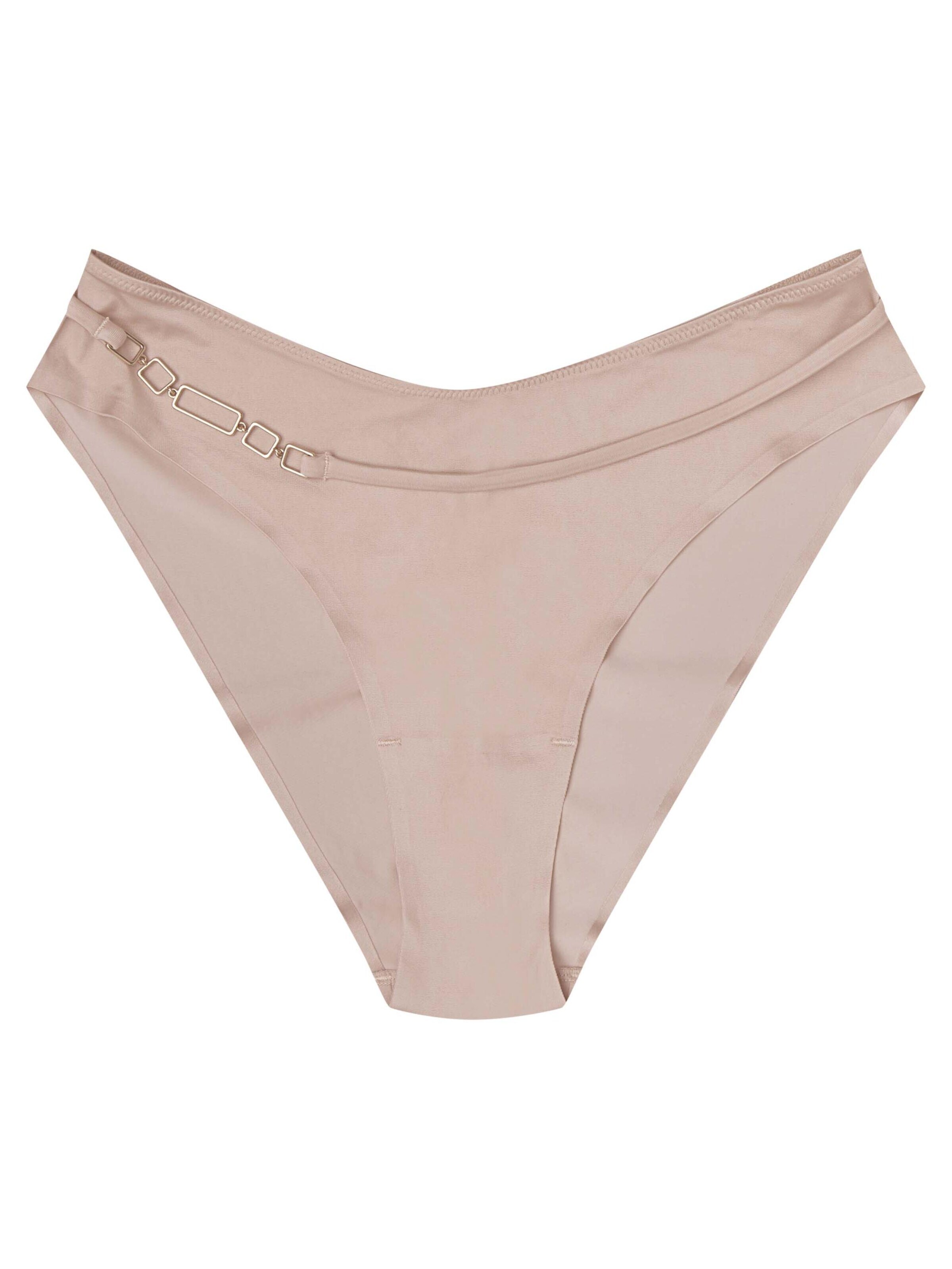 Panty 'Slip Olla, nahtlos, Streifenmuster, goldfarbene Details M' di ESOTIQ in beige