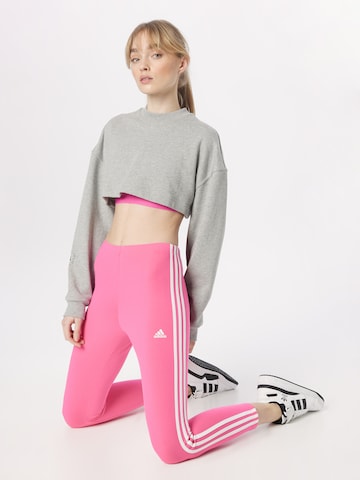 ADIDAS SPORTSWEAR - Skinny Calças de desporto 'Essentials 3-Stripes High-Waisted ' em rosa