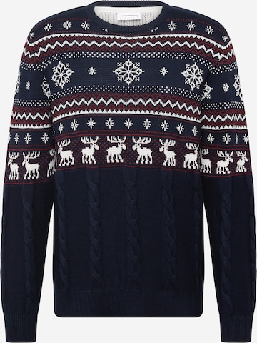 Lindbergh Sweater 'Xmas' in Blue: front