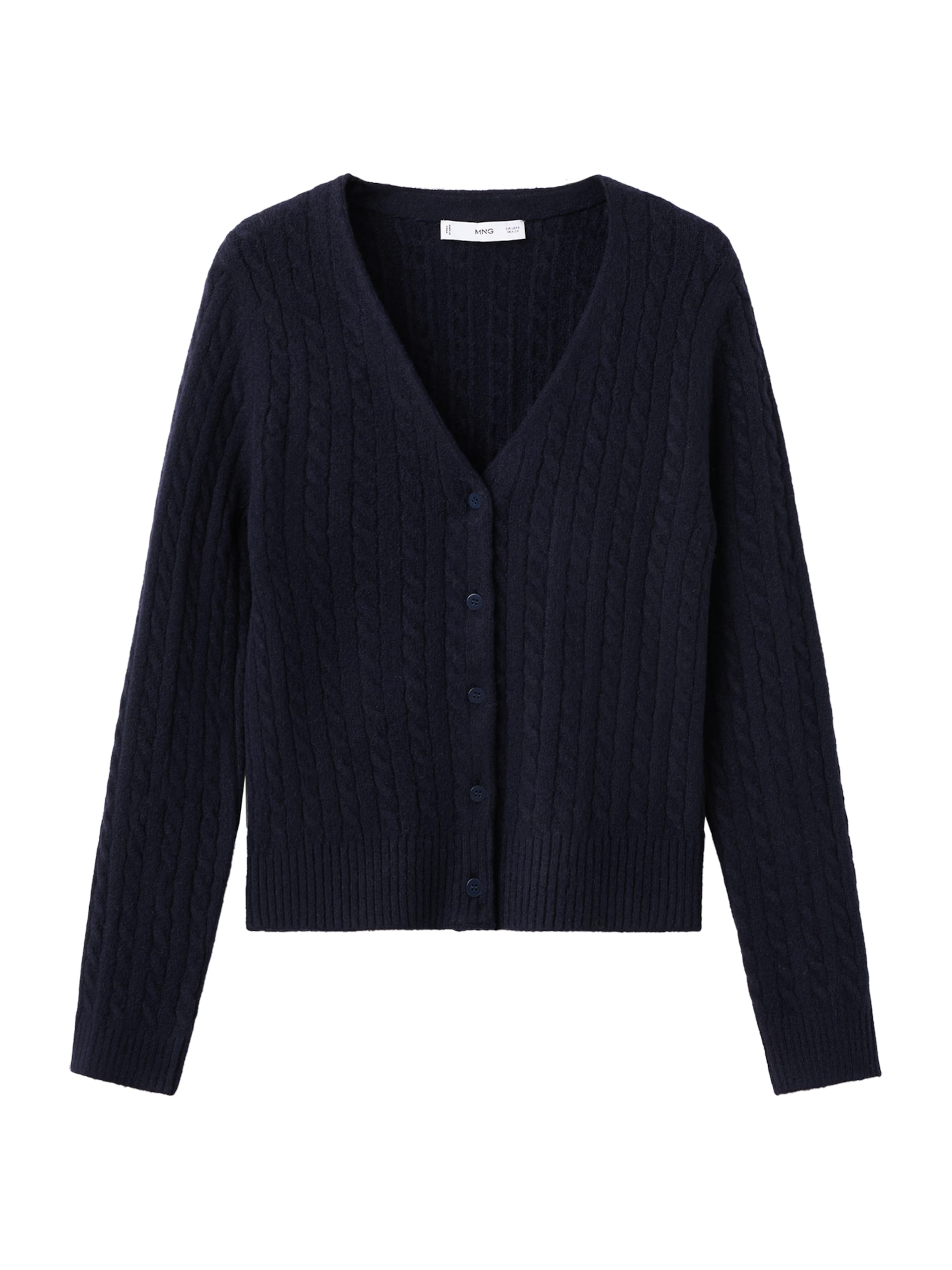 Geacă tricotată de la MANGO pe albastru: față