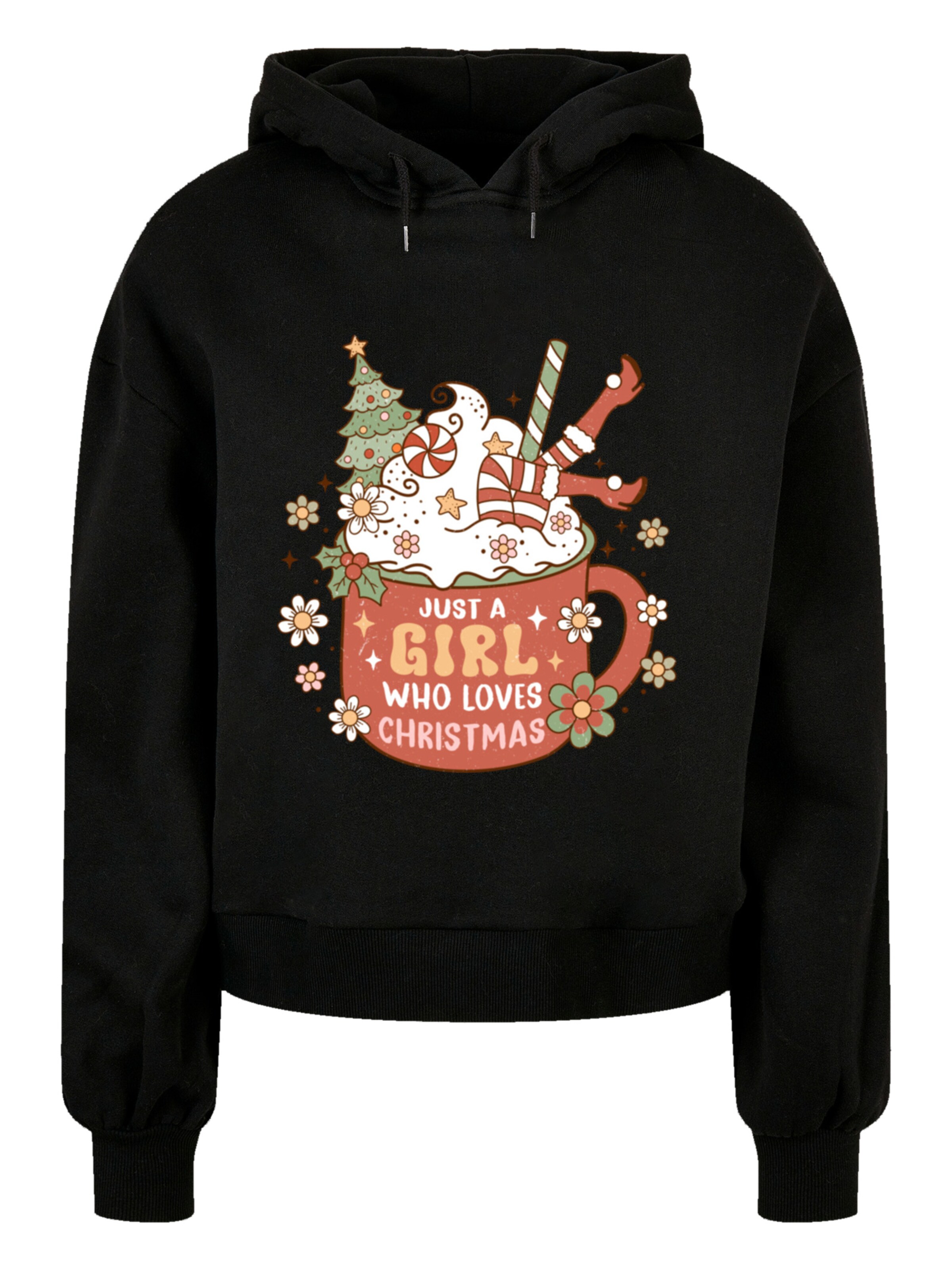 F4NT4STIC Sweat-shirt 'Just A Girl Who Loves Christmas Hot Chocolate' en mélange de couleurs / noir, Vue avec produit