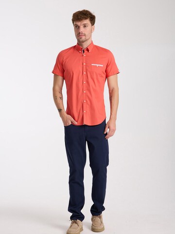 Slim fit Camicia business 'Iconic Poplin Stretch Man Shirt Short Sleeve Light Blue' di 7Camicie in arancione