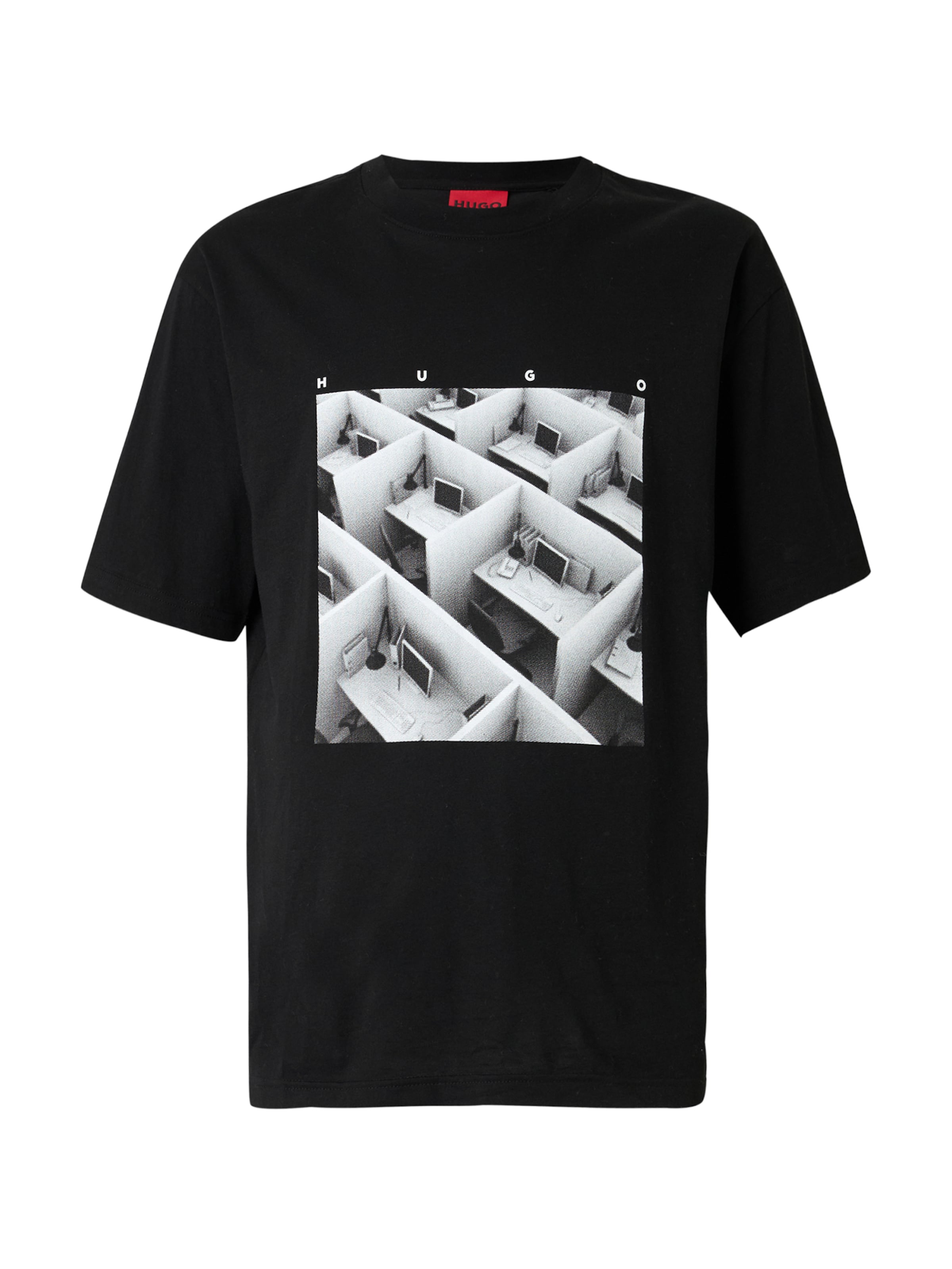 HUGO Μπλουζάκι 'Dodger' σε ανοικτό γκρι / σκούρο γκρι / μαύρο / λευκό, Άποψη προϊόντος