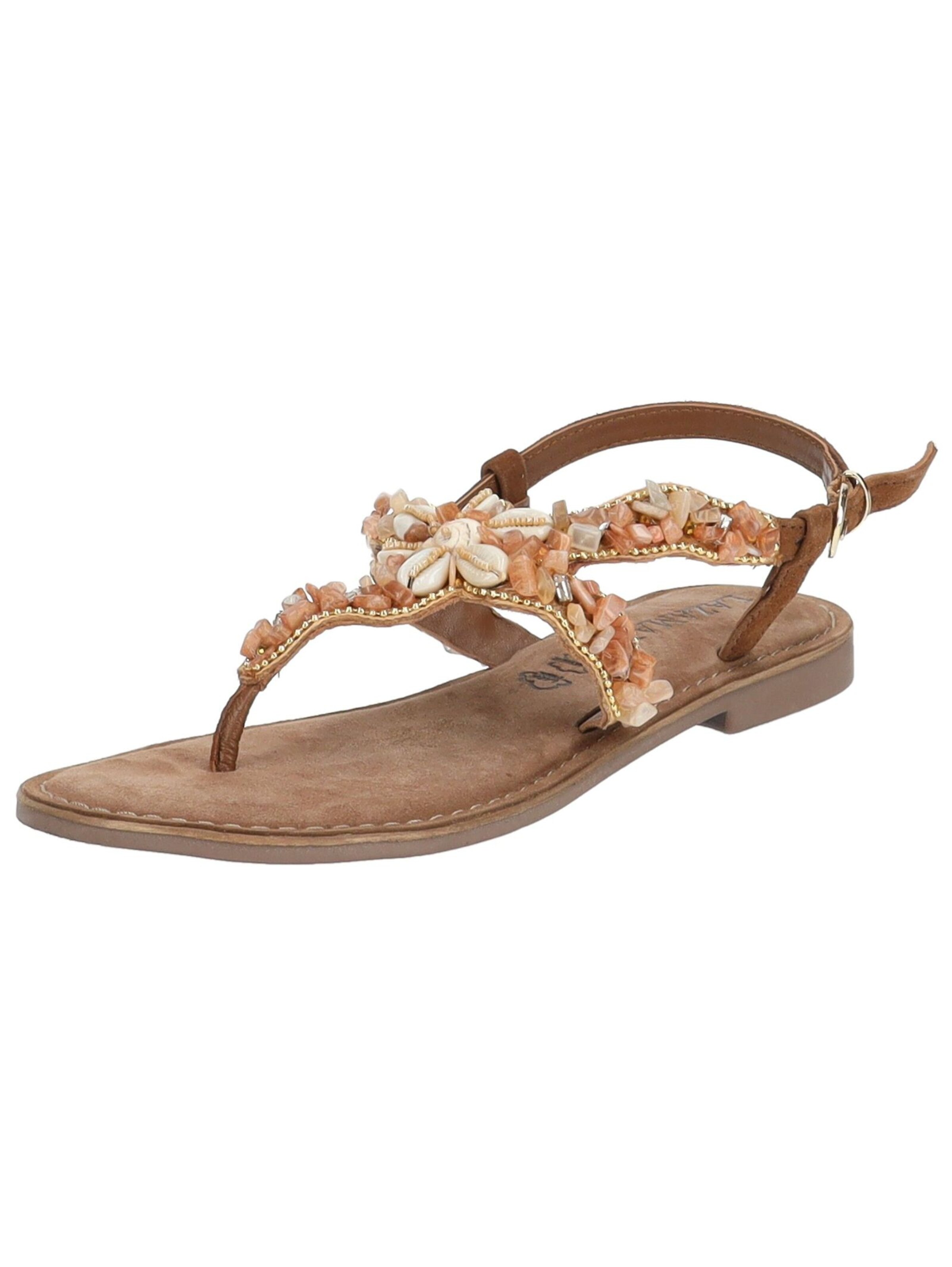 LAZAMANI T-Bar Sandals in Brown: front
