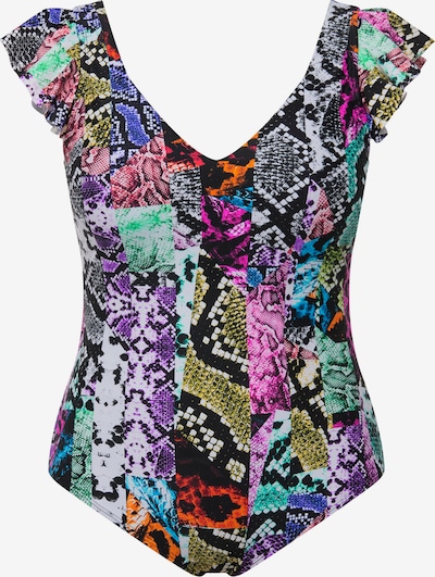 Ulla Popken Badeanzug in XL in türkis / dunkelpink / schwarz / weiß, Produktansicht
