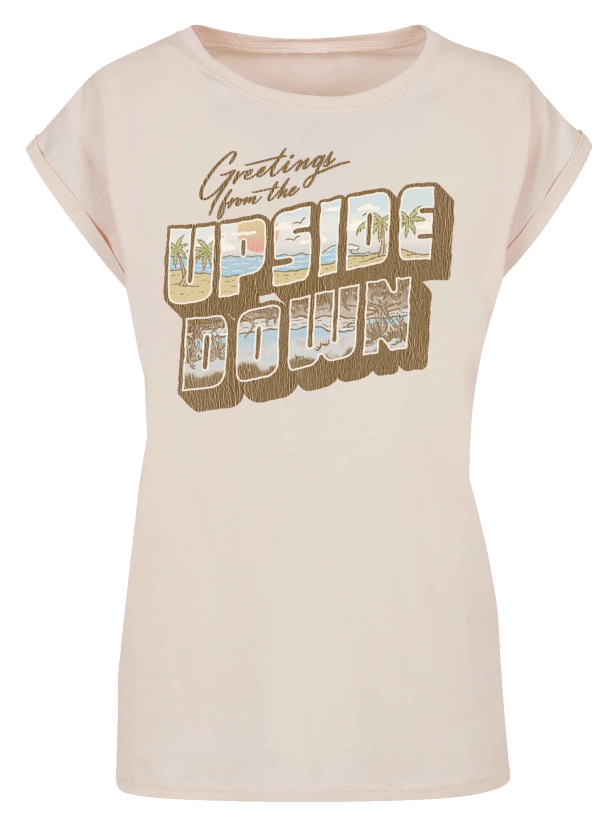 F4NT4STIC Shirt 'Stranger Things Greetings From Upside Down Netflix TV Series' in Beige: voorkant