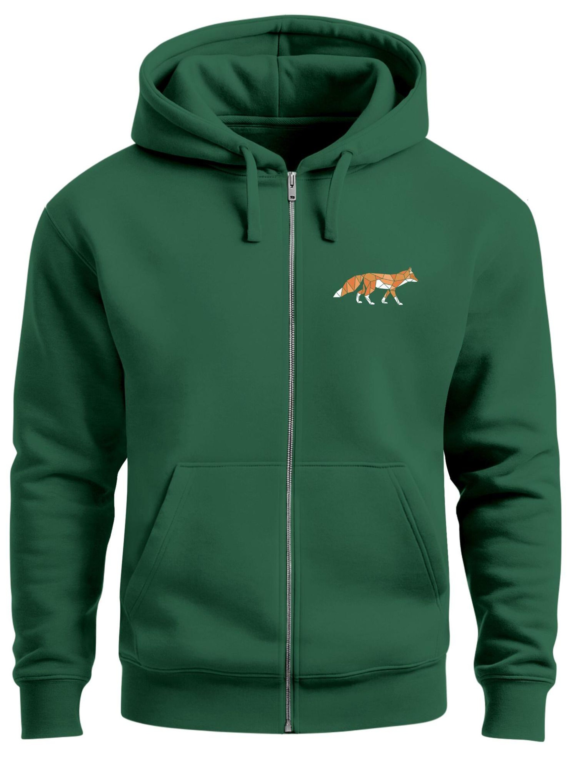 Neverless Sweatjacke 'Fuchs Polygon'‌‌‌ in Grün: Vorderseite