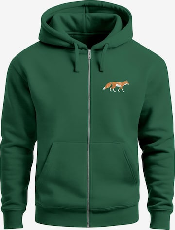 Neverless Sweatjacke 'Fuchs Polygon' in Grün: Vorderseite