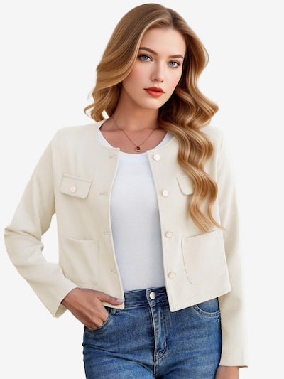 KoJooin Blazer 'Damen-Tweedblazer, langärmelig, Business, geknöpft, lässig, kurz geschnitten, mit Taschen'‌‌‌ in 36 in weiß, Produktansicht