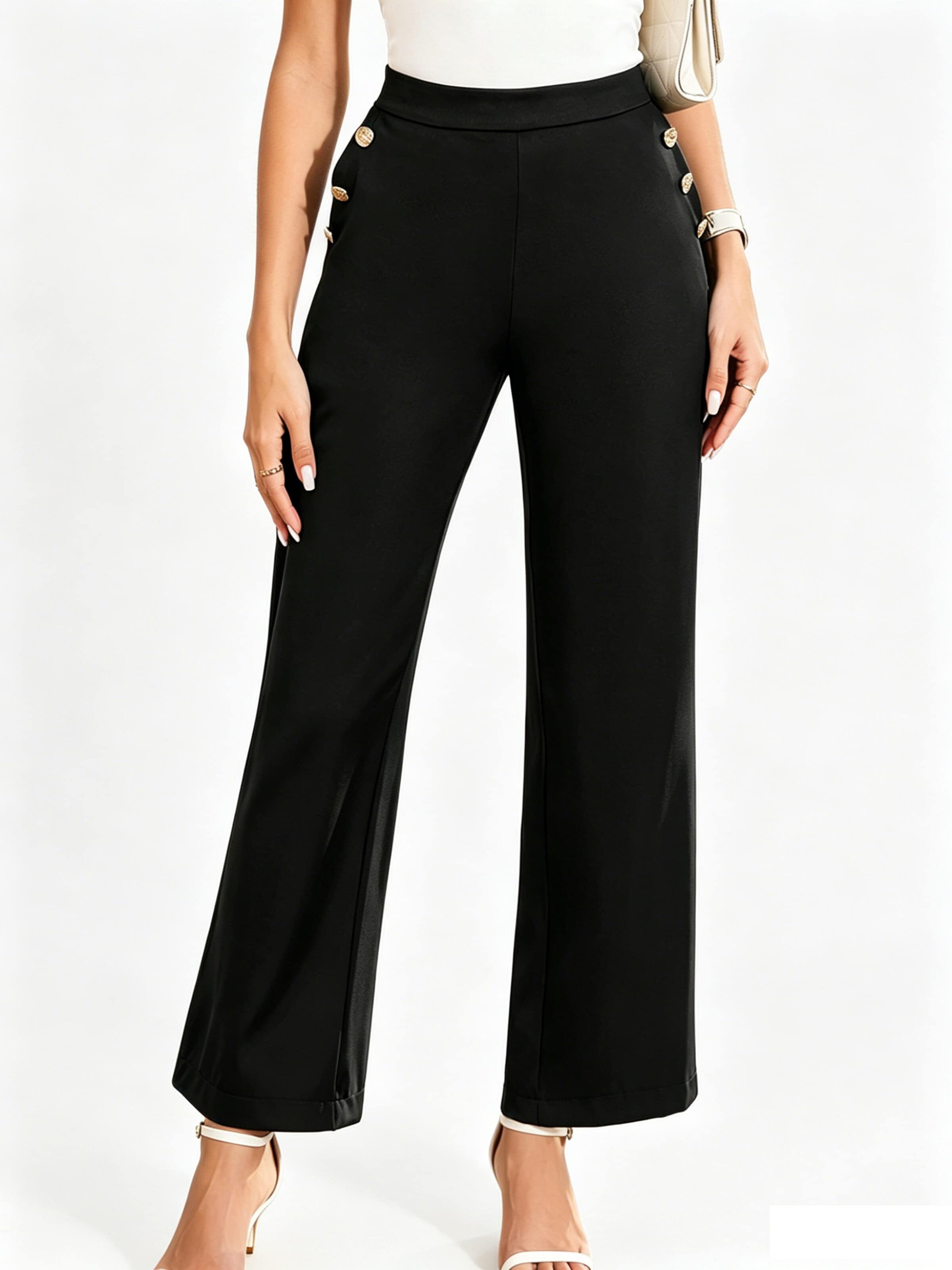 KoJooin Wide Leg Hose 'Weit geschnittene Anzughose für Damen, hochtaillierte Arbeitshose, Business-Casual-Hose mit Knöpfen'‌‌‌‌ in Schwarz