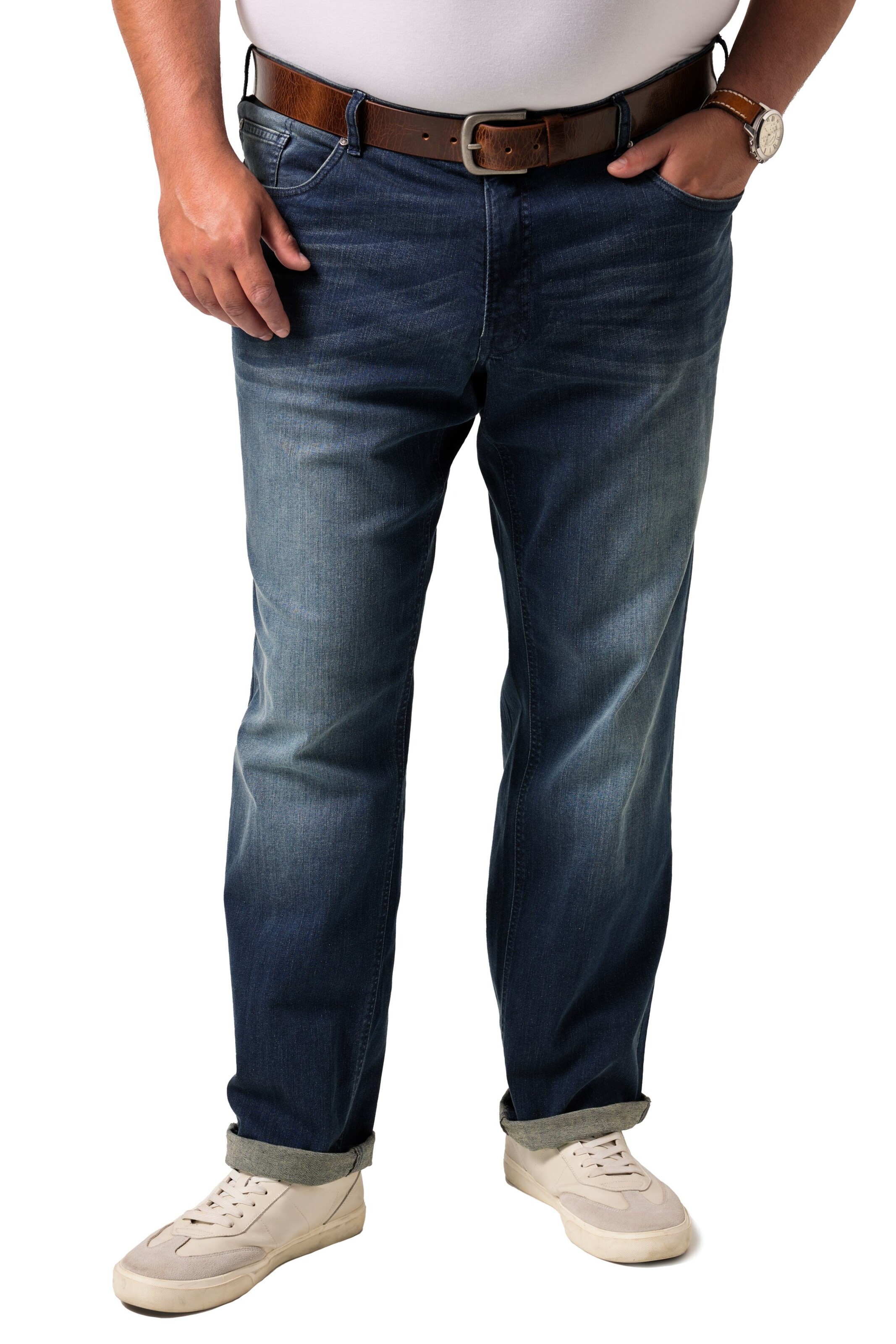 Men Plus Tapered Jeans in Blauw: voorkant