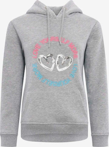 Zwillingsherz Sweatshirt 'Love Peace Hope' in Grey: front