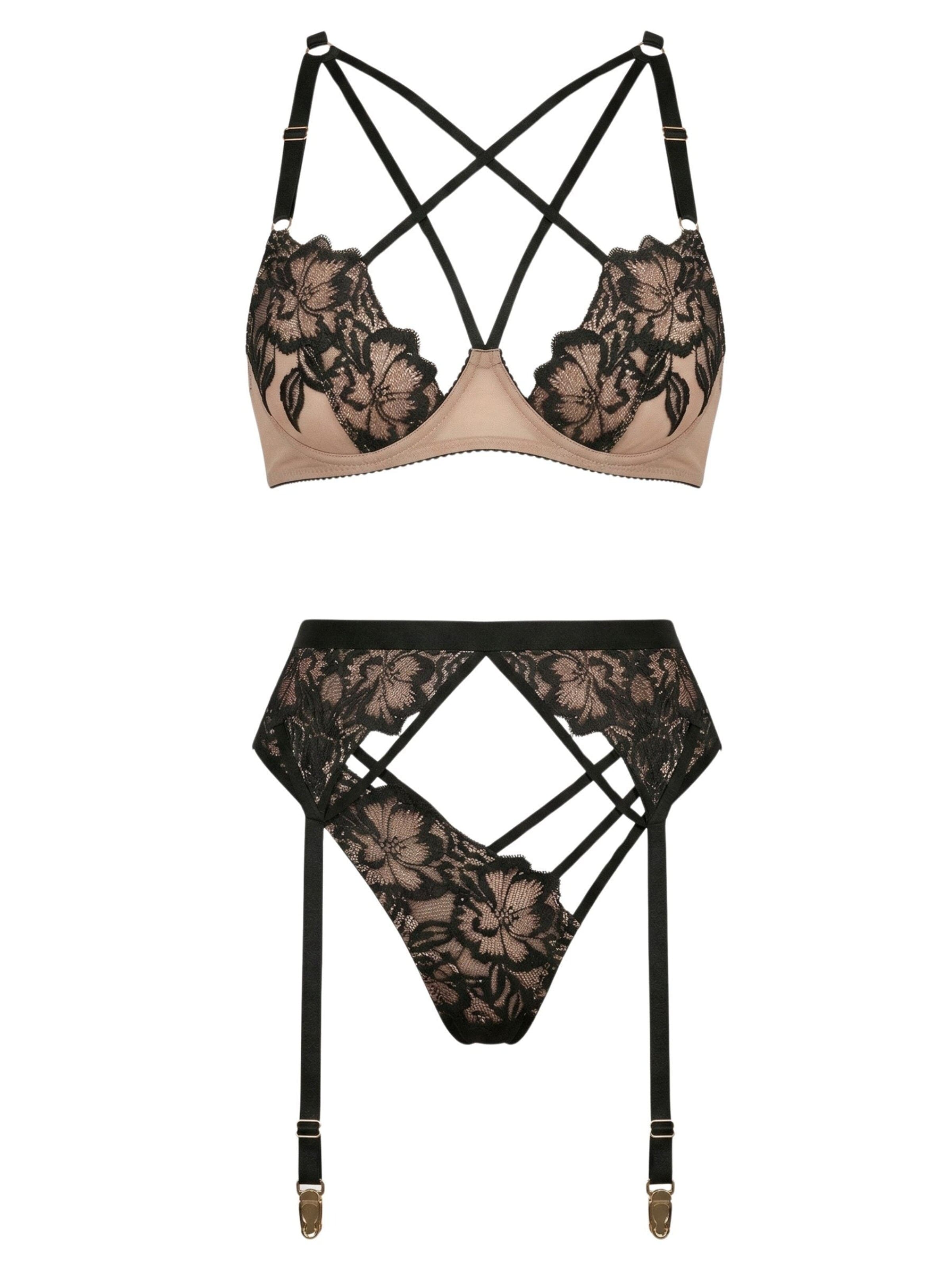 Orchibelle Balconette Wäsche-Sets 'Xiara'‌‌‌‌‌‌ in Schwarz: Vorderseite