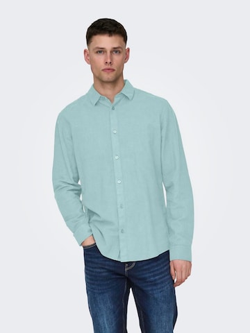 Only & Sons Slim fit Skjorta 'CAIDEN' i blå: framsida