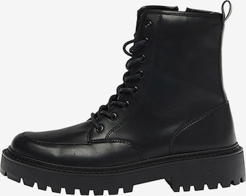 Pull&Bear Lace-Up Boots in Black: front