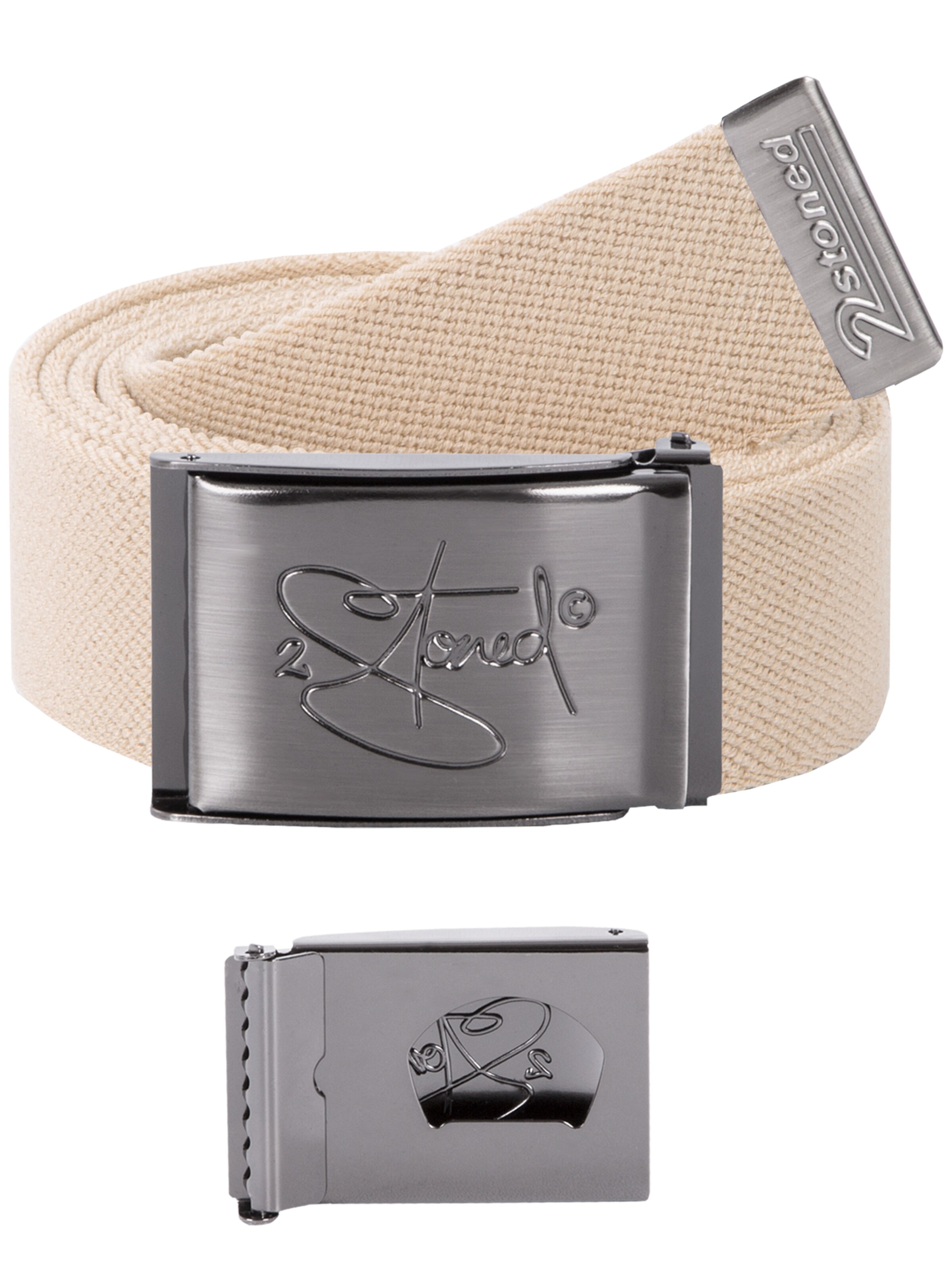 2Stoned Belt 'Stretch Classic Matt Bottle-opener' in Beige: front