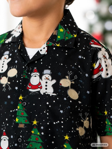 King Kameha Regular fit Overhemd 'Christmas Buddies' in Zwart