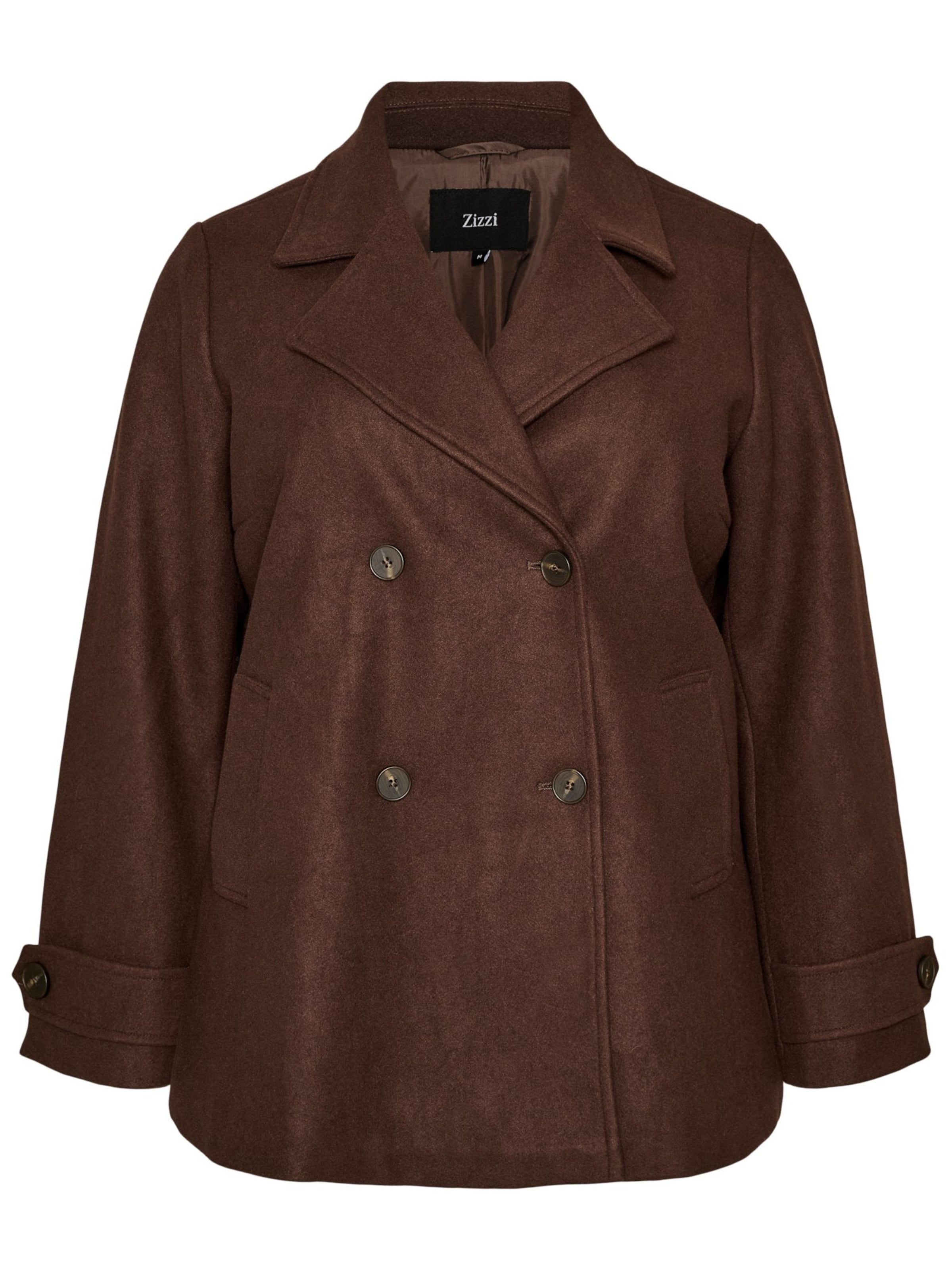Manteau mi-saison 'CACALLIE' Zizzi en marron : devant