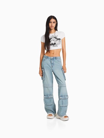 Bershka Wide leg Cargo Jeans in Blue