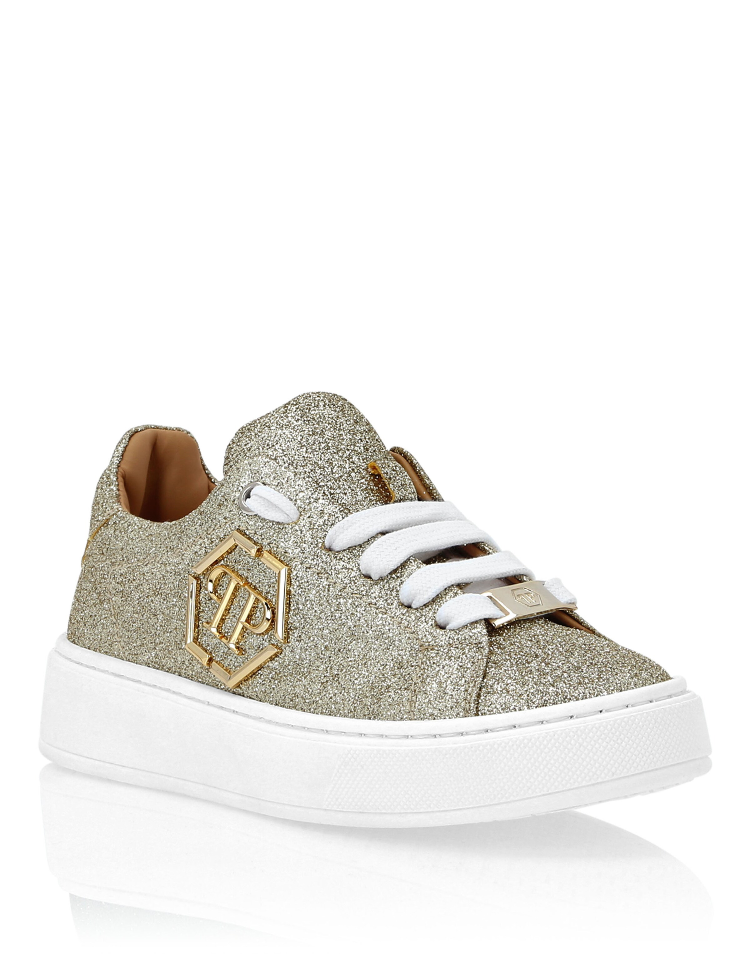Philipp Plein - Sapatilhas 'Hexagon' em ouro: frente