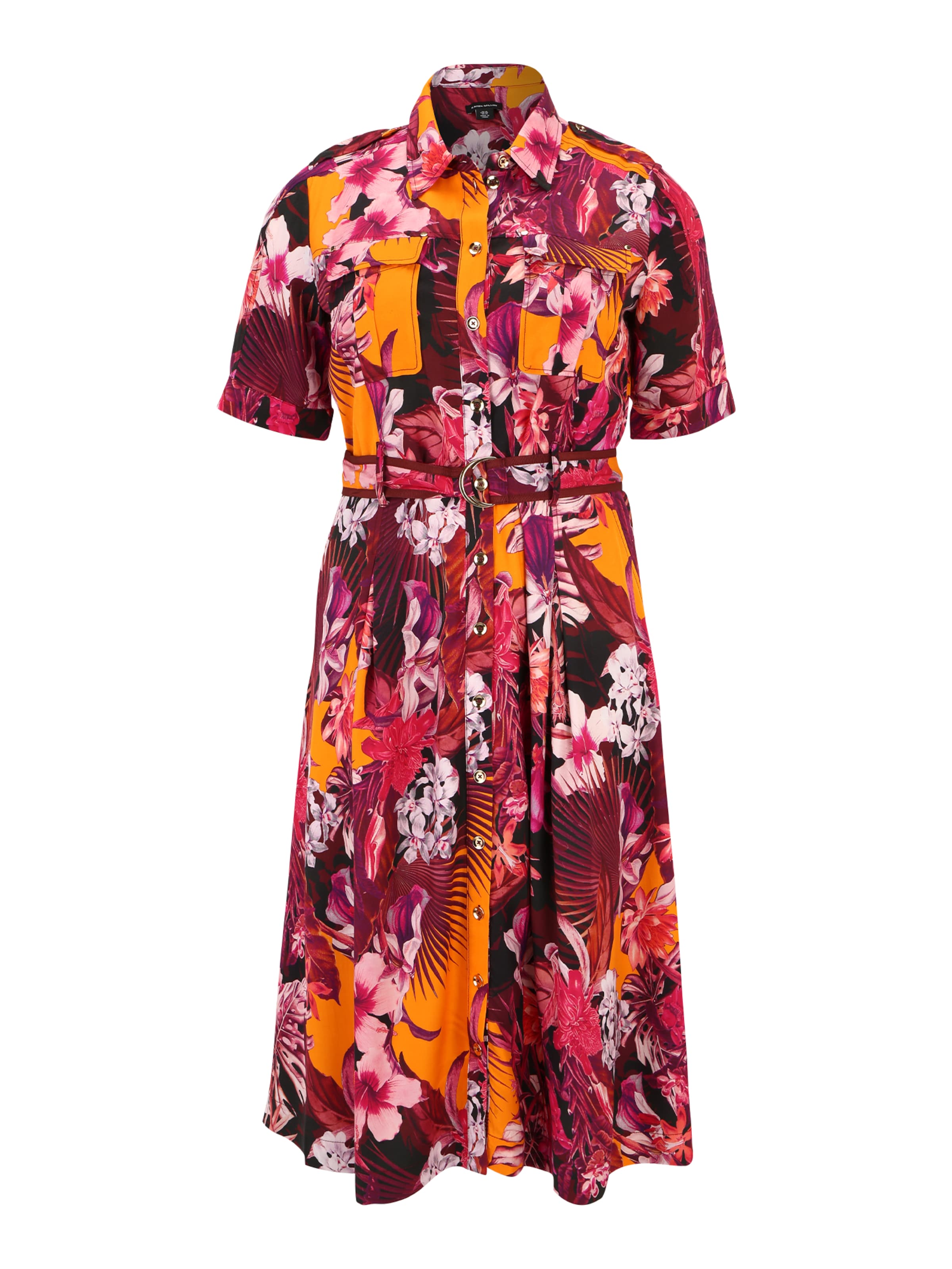 Karen Millen Curve Skjortklänning i gul / orange / röd / vit, Produktvy