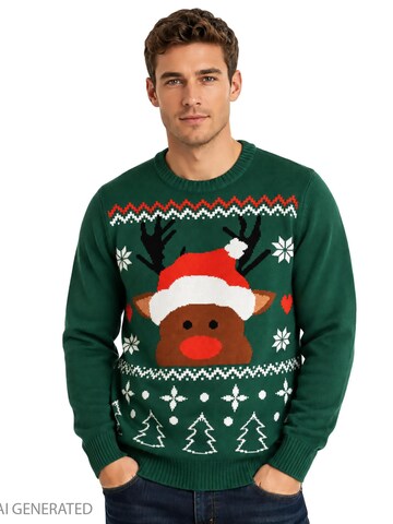 United Labels Sweater 'Weihnachtspullover Rentier' in Green: front